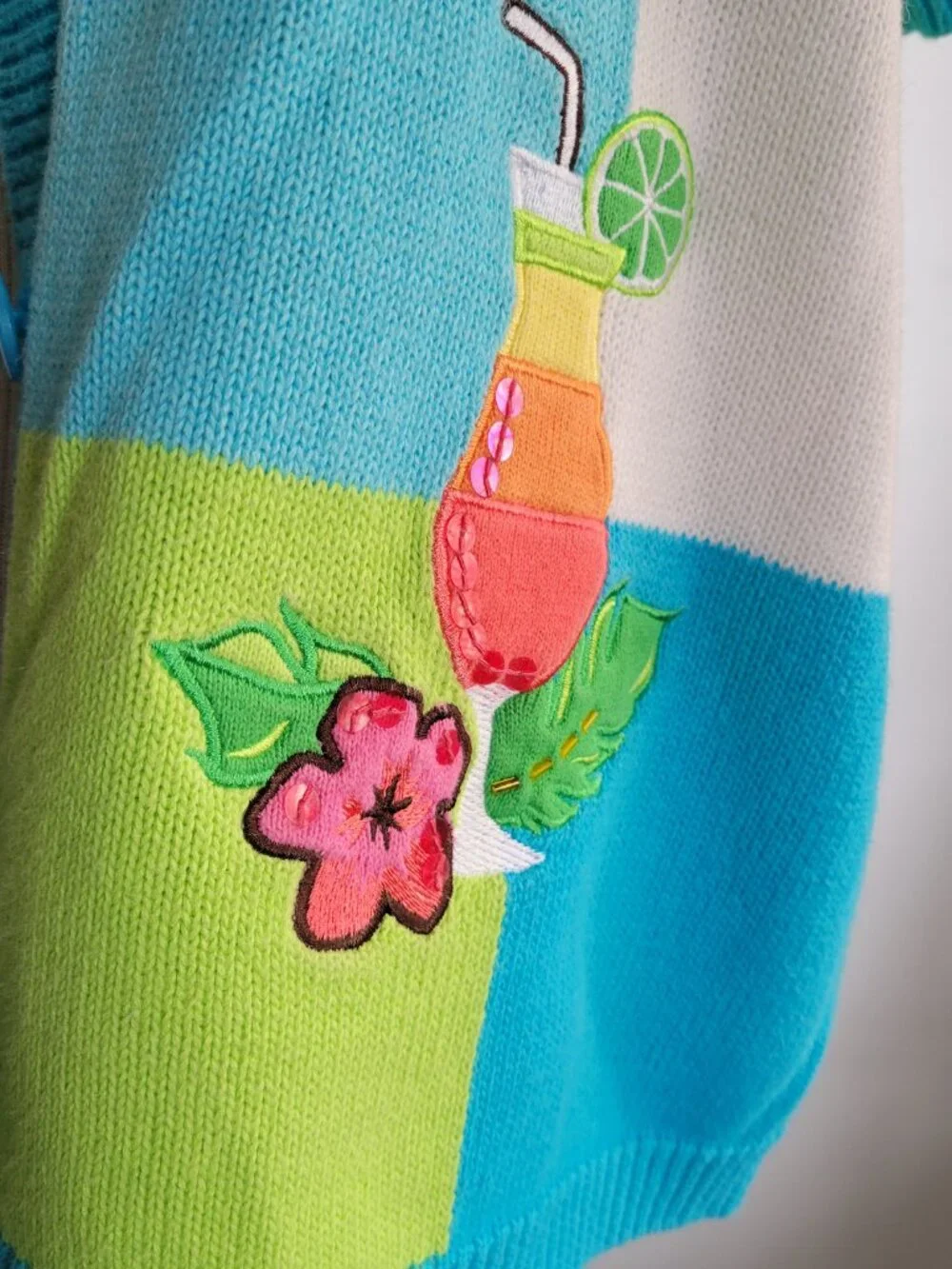 CLEARANCE - Breckenridge Blue Tropical Margarita Vacation Short Sleeve Sweater